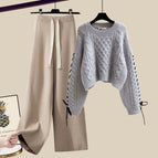 Gray sweater + khaki casual pants ([two-piece set] / M [recommended 40-50kg ]