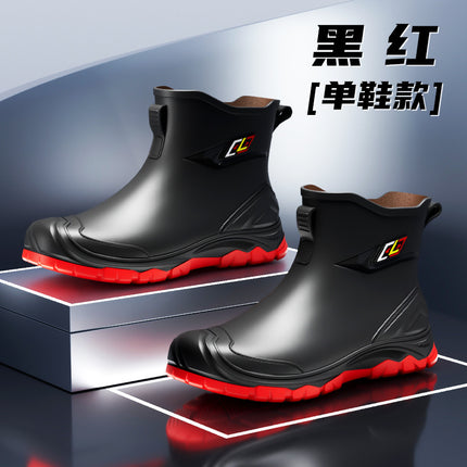 Fashion men's rain shoes short tube new water shoes overshoes rain boots non-slip waterproof kitchen car wash fishing shoes cross-border batch