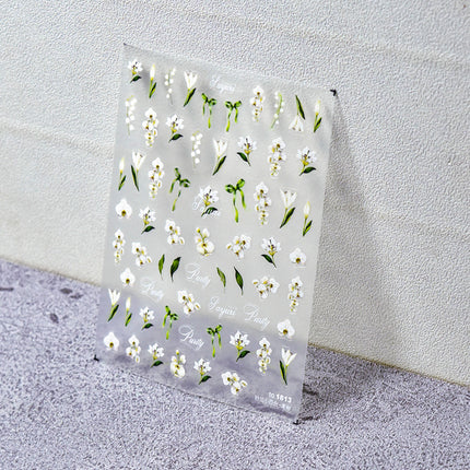 Fresh Bow Lily of the Valley Small Lily Nail Art Stickers Adhesive 3D Relief Trendy Japanese Flower Nail Decals