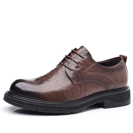 Autumn new leather shoes men's leather casual business formal wear men's shoes breathable platform big toe trendy wedding shoes
