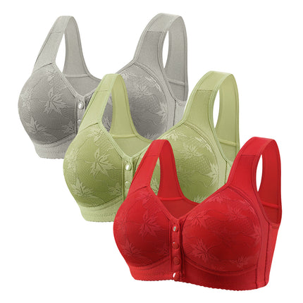 Large Cup 288【3-Piece Set】Cross-Border Front-Clasp Bra, Large Size, Vest-Style, Push-Up, Wireless, Thin Style