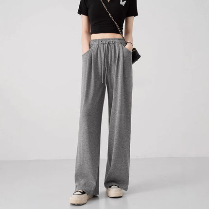 2025 Gray Wide-Leg Pants for Women Spring and Summer High-Waisted Summer Thin Straight Sports Casual Anti-Mosquito Glutinous Rice Pants