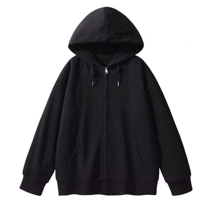 Light Version of Lazy Style New Loose Cardigan Zipper Hooded Sweatshirt Women's Top Jacket Fleece-Lined Thickeneded Blank Version Trendy