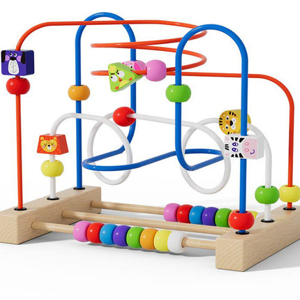 Children's Wooden Multi-Functional Threading Large Bead Color Recognition Early Education Building Blocks Matching Parent-Child Interactive Educational Toys