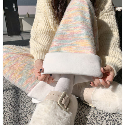 Rainbow Glutinous Rice Pants Women's Autumn and Winter 2024 New High Waist Dape Soft Glutinous Wide-leg Pants Casual Knitted Fleece-added Pants