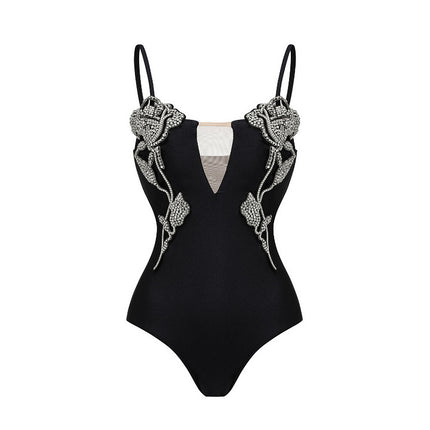 2024 Amazon AliExpress one-piece swimsuit rhinestone rose hot spring holiday royal sister wind swimsuit female 2531