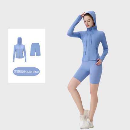 [in Stock] Ld Five-Piece Hooded Yoga Suit for Women, Fitness Yoga Set, High-Waisted, Barely-There Feel, Tight-Fitting Sportswear