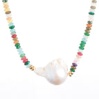 Colorful natural stone · Baroque · 18K gold beaded necklace