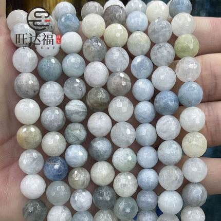 Natural aquamarine loose beads 128 cut face bracelet necklace semi-finished blue crystal material diy bracelet jewelry accessories