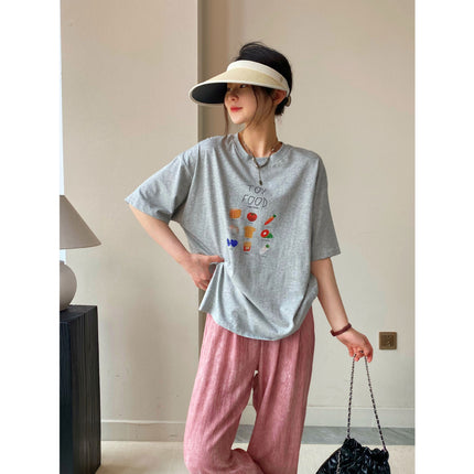 South Fish in stock! The breeze is blowing! Korean Style Fruit and Vegetable Printed Loose Cotton Short-sleeved T-shirt for Women