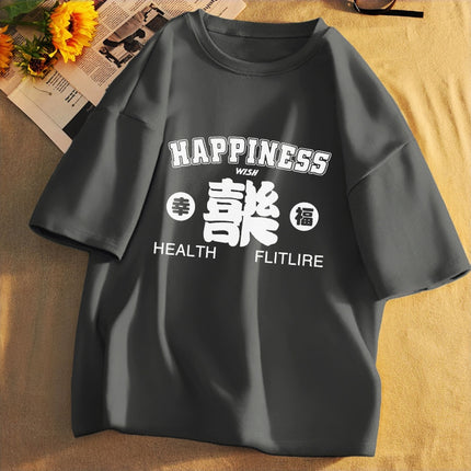 Trendy Autumn Men's Short-Sleeve T-Shirt, Pure Cotton, Round Neck, Plus Size, Loose Fit, Navy Blue