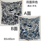 Ink feather jungle silk hair square scarf / 65cm