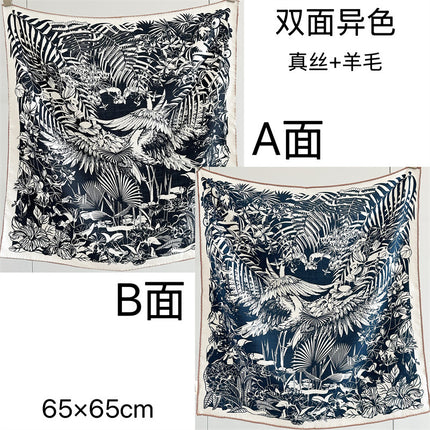 [Silk Wool 65 Square Scarf] Collection of Versatile Autumn and Winter Mulberry Silk Wool Scarves and Shawls, Double-Sided