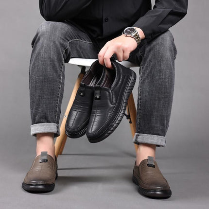 Autumn Handmade Tbottomon Men's Breathable Casual Shoes, Trendy and Versatile Men's Lazy Slip-On Leather Shoes