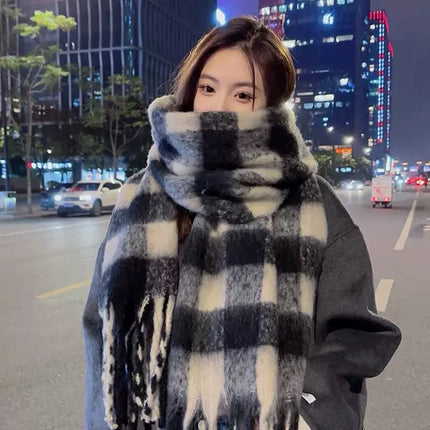 New Striped Scarf for Women, Autumn and Winter Thickened Warm Neck Scarf, Versatile Solid Color for Students, Manufacturer Cross-Border Fashion