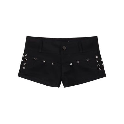 Hot Girl Black Elastic Low-Waist Denim Super Shorts Women's Summer Design Rivet Slimming Hip-Hugging Hot Pants