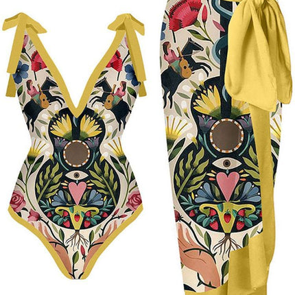 Cross-border New European and American Women's one-piece Swimsuit Sexy Printed Two-piece Skirt Hot Swimsuit Bikini suit