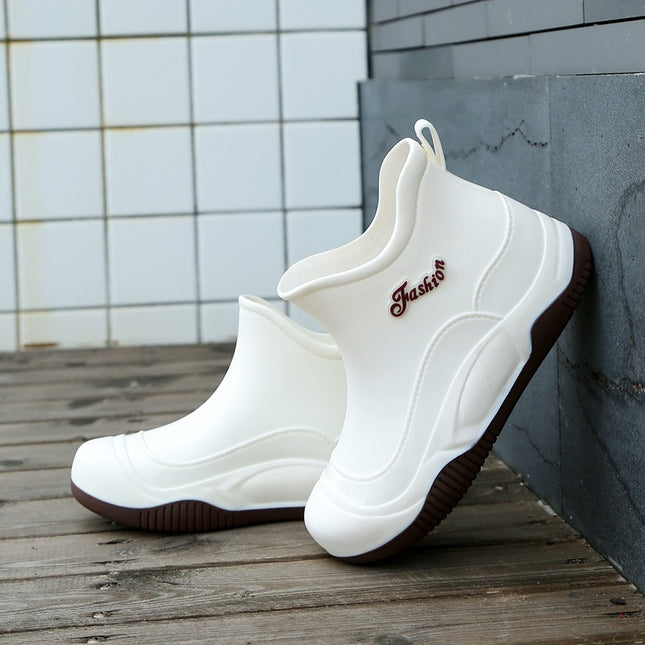 Foreign Trade Women's Rain Boots Short Outer Wear Waterproof Rain Boots fleece-lined Water Shoes Kitchen Car Washing Work Non-slip Wear-resistant Rubber Shoes