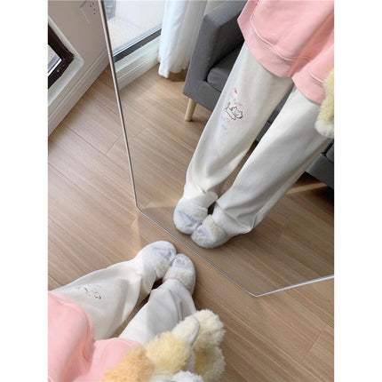 Apricot Japanese Dopamine Cute Girl Cat Print Casual Pants for Female Students Loose Drape Commuting Trousers