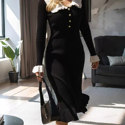 Ruffled Dress Knitted Skirt Autumn and Winter New Sweater Skirt 2025 Retro Lady European and American Cross-Border French Skirt