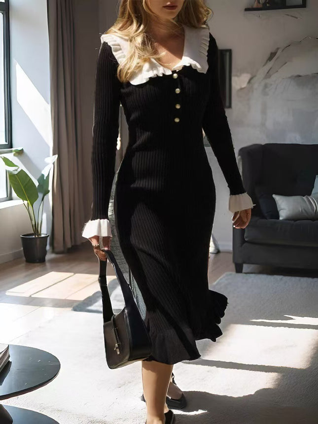 Ruffled Dress Knitted Skirt Autumn and Winter New Sweater Skirt 2025 Retro Lady European and American Cross-Border French Skirt