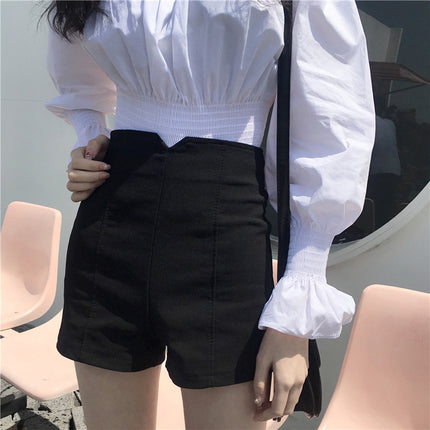 23 high waist casual A- line black slimming leggings chubby girl new wide leg hot pants shorts women's thin autumn clothes 20