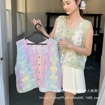 Real shot 2025 spring new women's chic colorful holiday horse clip sling all-match outer vest