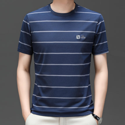 Famous emperor mouse men's summer new round neck pullover short sleeve t-shirt business casual striped young and middle-aged men's T-shirt