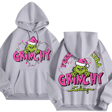 2024 Cross-border Autumn Simple pink Letter Font Printing Men's and Women's Hooded Christmas Green Hair Monster