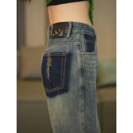 Vintage Blue Wide Leg Jeans Women's Autumn Trendy All-match New Loose High Waist Straight Slimming Casual Long Pants