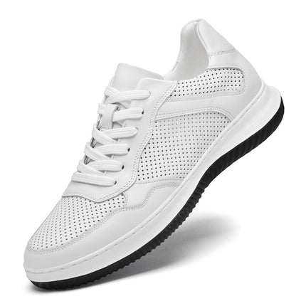 First-Layer Cowhide Men's Casual Leather Shoes, Comfortable Lace-Up Breathable Cross-Border Large Size Perforated Men's Shoes, Breathable Office Leather Shoes