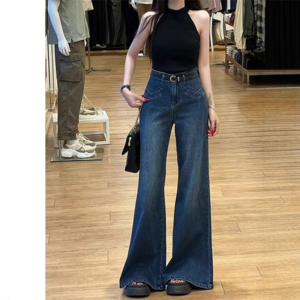 Cross-Border High-Waisted Non-Stick Leg Flared Jeans for Women 2025 Spring and Summer New Fat-Covering Slimming Wide-Leg Pants