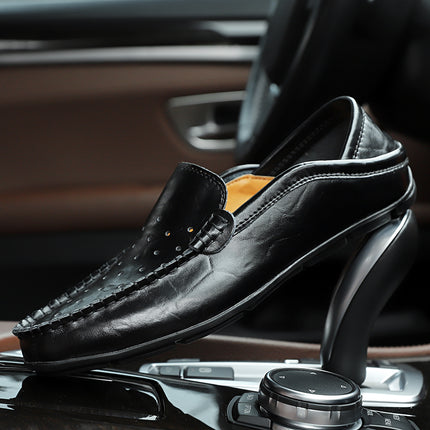 Doug Shoes Men's Genuine Leather Casual Shoes Summer Breathable Soft Bottom Driving Cowhide Slip-on Lazy Shoes for Business All-Match