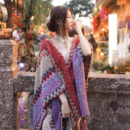 Northwest Ethnic Style Cloak Dual-purpose Air Conditioning Cloak Wool Knitted Handmade Tassel Cloak Xinjiang Travel Cloak