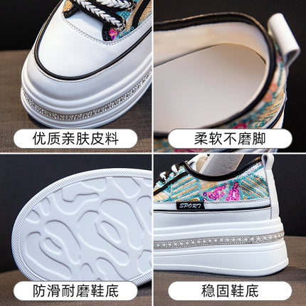 White Sneakers for Women 2026 Spring and Autumn New Style Platform Thick-Soled Trendy Popular Sequin Sports Casual Shoes