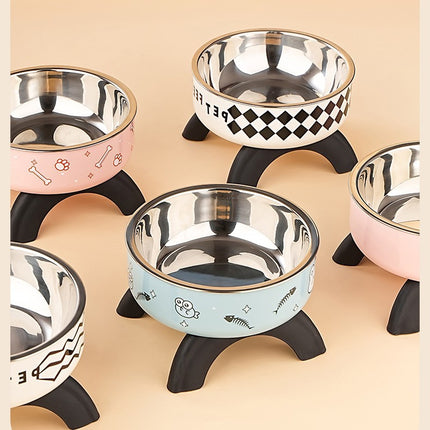Cat High Bowl Neck Protection Cat Bowl Pet Stainless Steel Bowl Anti-slip Anti-overturning Dog Bowl Dog Food Gown Cross-border New Style