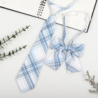 Blue, gray and white plaid (tie + collar flower)