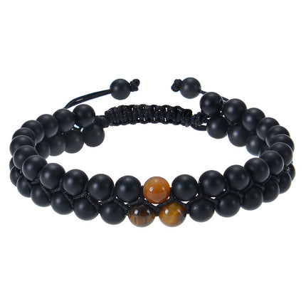 2025 Cross-border New Frosted Stone Tiger Eye Couple Bracelet Natural Stone Double-layer Woven Bracelet Adjustable Jewelry