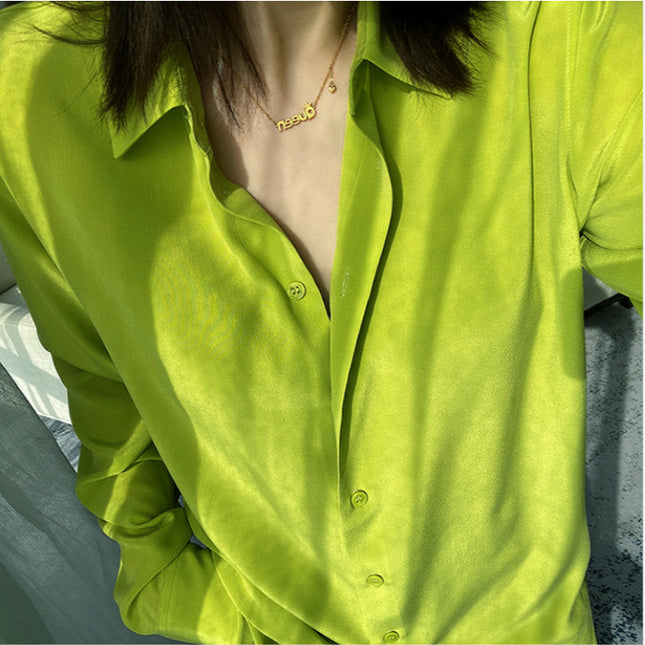 Fashionable New Color Early Autumn Style Apple Green French Elegant Simple Elegant Classic Imitation Imitation Silk Long-Sleeved Lining