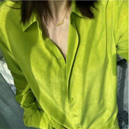 Fashionable New Color Early Autumn Style Apple Green French Elegant Simple Elegant Classic Imitation Imitation Silk Long-Sleeved Lining