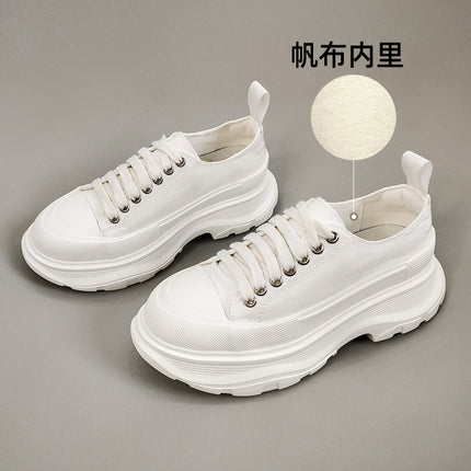 Canvas Shoes for Women 2025 New Spring and Summer White Platform Thick-Soled Half-Slip Versatile High-Top Dad Shoes Mcqueen