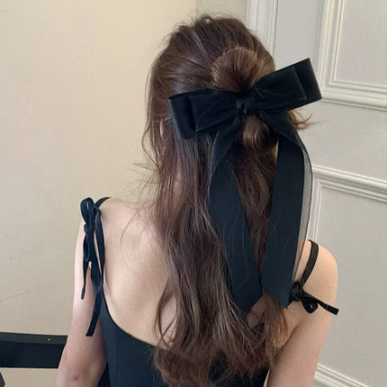 Internet Celebrity Super Fairy Large Chiffon Bow Hairpin Women's Head Half-Tie Hair Accessories Face Showing Small Spring Clip Headwear
