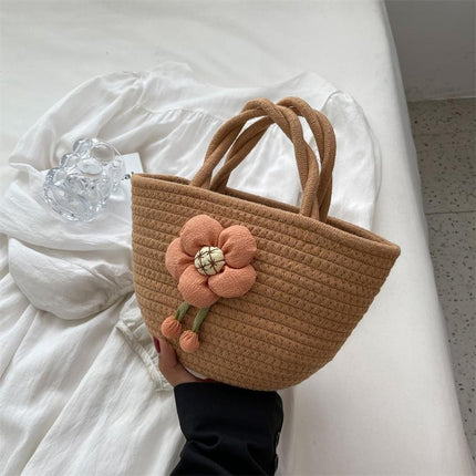 2026 New Style Women's Summer Handbag Woven Tote Bag Cotton Rope Travel Beach Handbag Cross-Border Wholesale