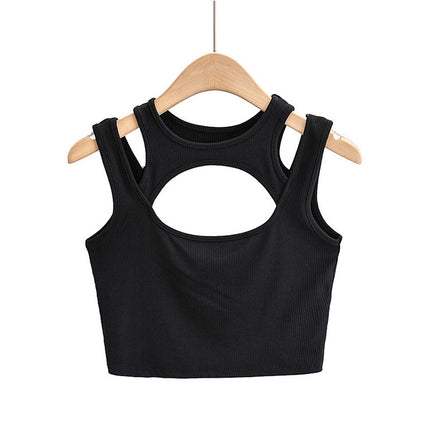 Summer new European and American slim-fit front chest hollow-out double-shoulder vest top for women
