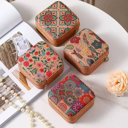Cross-border New Retro Cork Jewelry Box Advanced Sense Storage Portable Travel Earrings Ring Necklace Storage Box