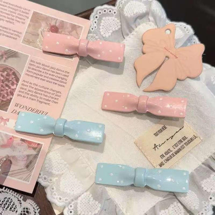 Sweet Polka Dot Bow Oval Hairpin for Women, Side Bangs Clip, Duckbill Clip for Children, Hair Accessory