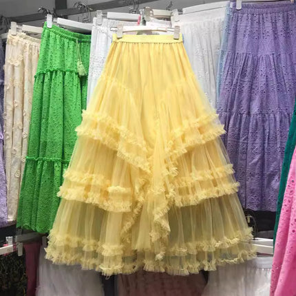 Fresh and Sweet Design Sense Mesh Skirt 2024 Spring New Fashion Brand Women's Fashion All-match Skirt 11196