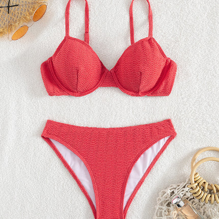 New Foreign Trade Bikini Sexy Swimsuit Women's Red Underwire Push-Up High Waist Bikini Cross-Border European and American Swimwear