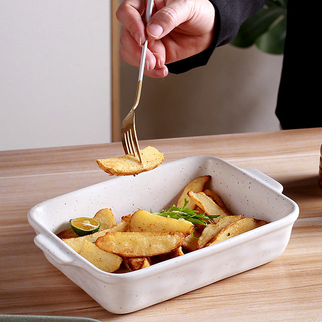 Cross-Border Scandinavian Style Kiln-Turned Baking Pan Amazon Square Steak Plate High-Value Tableware Available for Restaurants and Restaurants