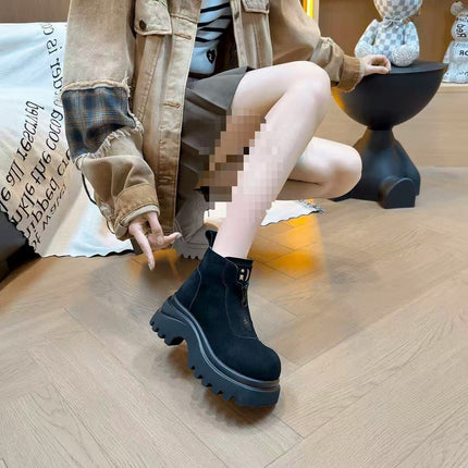 New Autumn Fashion Versatile Retro-Style Thick-Soled Ankle Boots with Round Toe Chelsea Boots
